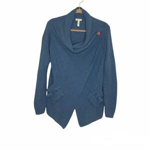 Matilda Jane Size S Envision This Cardigan Drape Neck Open Wrap Blue Pockets